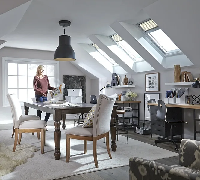 Home office with skylights